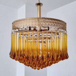 Huge Murano Glass Drops Chandelier/ Vintage Murano Glass Pendant/ Teardrops Chandelier/ Fontaine Chandelier/ 1970&#39;s.