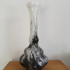 Huge Murano Glass Vase/ Mouth Blown/ Italian Glass Vase/ Murano Black White Glass Vase/ 70s