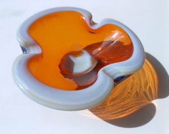 Art Glass Bowl/ Ashtray/ Vintage Glass Bowl/ Orange Glass Ashtray/ by Dragan Drobnjak/ Prokuplje/ Ex Yugoslavia/ 1970's