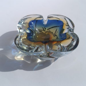 Art Glass Murano/ Glass Bowl/ Murano Glass Ashtray/ Blue Orange Mouth Blown/ Italian Glass Bowl/ 70's image 9