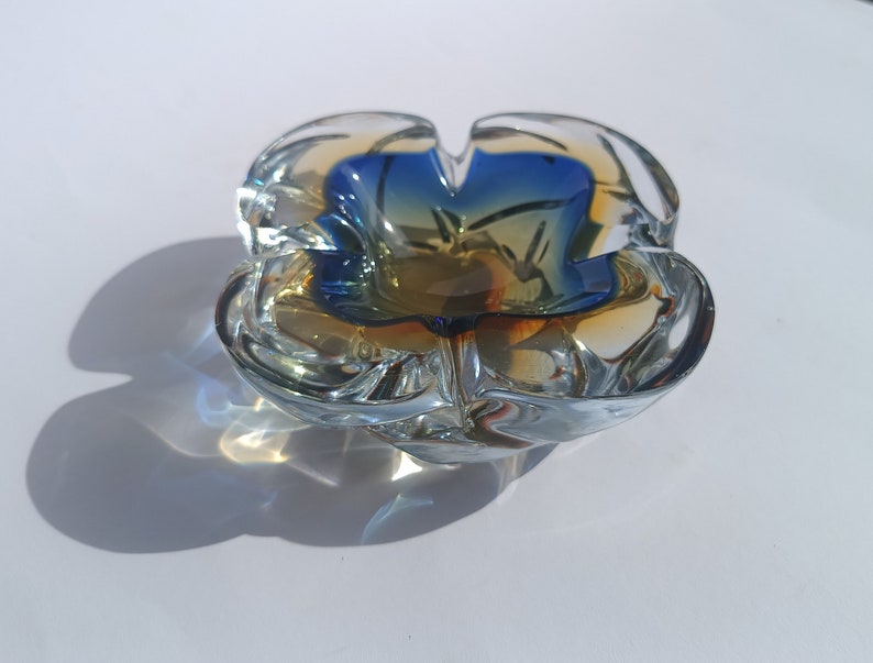 Art Glass Murano/ Glass Bowl/ Murano Glass Ashtray/ Blue Orange Mouth Blown/ Italian Glass Bowl/ 70's image 9