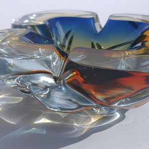 Art Glass Murano/ Glass Bowl/ Murano Glass Ashtray/ Blue Orange Mouth Blown/ Italian Glass Bowl/ 70's image 6