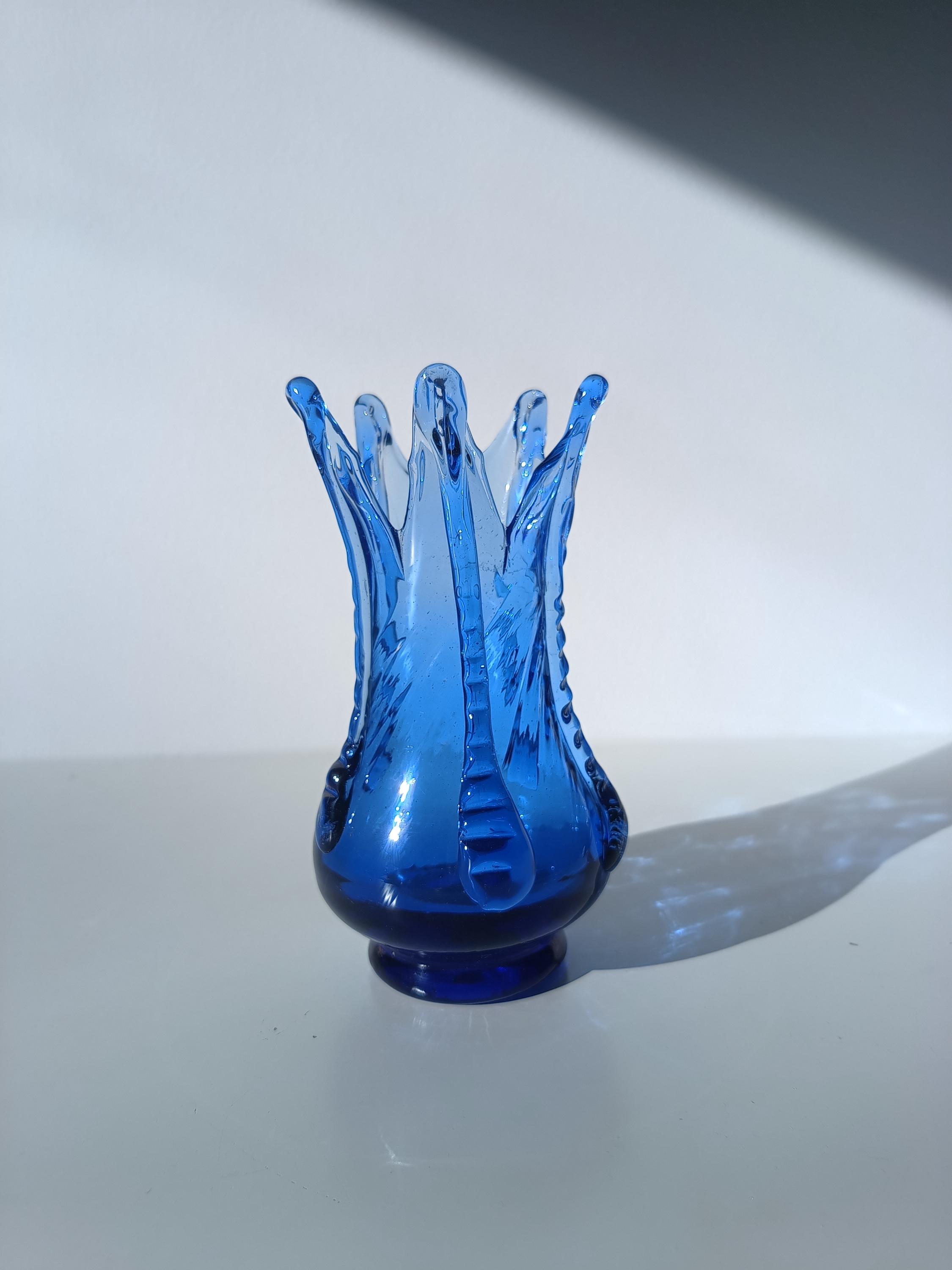 ヴィンテージ ムラーノ ガラス花瓶/口吹き/イタリア ガラス花瓶