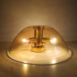 Lampada da parete o da soffitto in vetro a bolle di metà secolo / Montaggio a incasso in vetro vintage / Luce moderna in ottone di metà secolo / Germania / Anni &#39;60