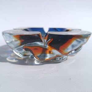 Art Glass Murano/ Glass Bowl/ Murano Glass Ashtray/ Blue Orange Mouth Blown/ Italian Glass Bowl/ 70's image 3