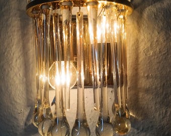 Glamorous Mid Century Modern Brass Crystal Glass Wall Lamp/ Hollywood Regency Wall Lamp/ Vintage Glass Wall Light /by Palwa/ Germany/ 60s