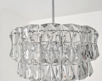 Mid Century Modern Kinkeldey Crystal Glass Chandelier/ Hollywood Regency Chandelier/ Vintage Crystal Glass Lighting/ Germany/ 60s