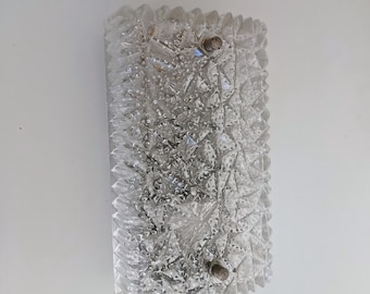 Mid Century Crystal Glass Wall or Ceiling Lamp/ Vintage Glass Flush Mount/ Textutre Glass Ceiling Light/ 60s