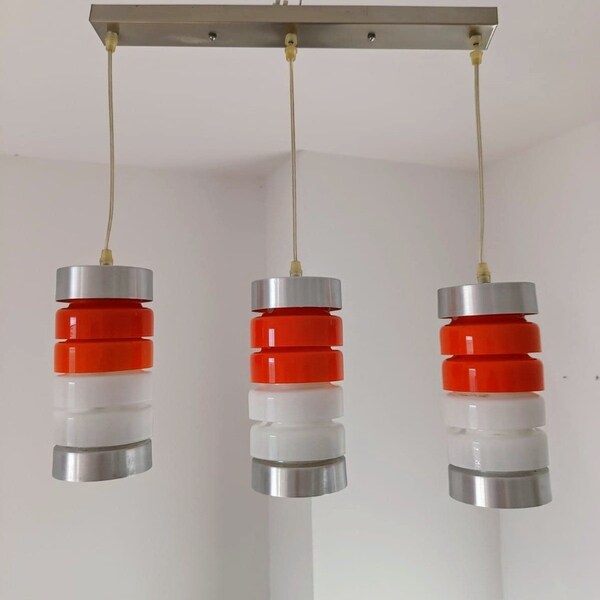 Space Age Orange Hanging Lamp /Three Glass Light/ Vintage Glass Ceiling Light / Retro Light Fixture/ Mid Century Ceiling Light/ 70s