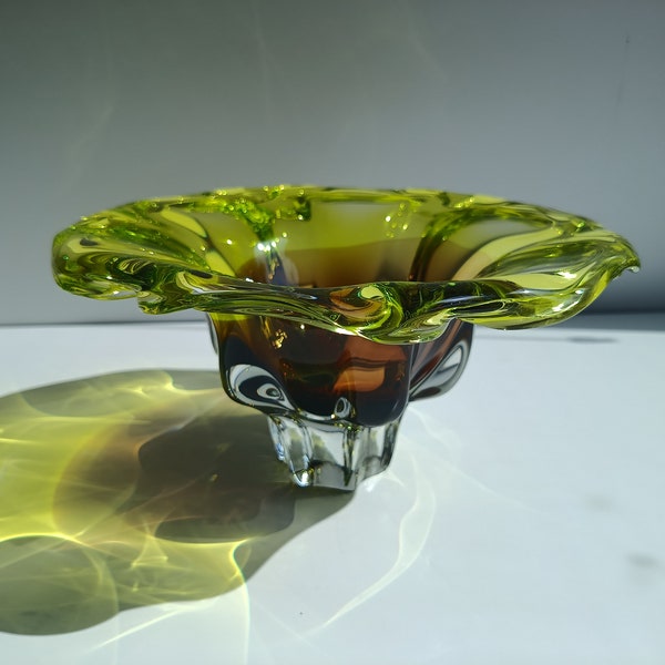 Art Glass Bowl/ Vintage Glass Bowl/ Glass Centerpiece/ Candy Bowl/ by Joska Bodenmais/ 1970s