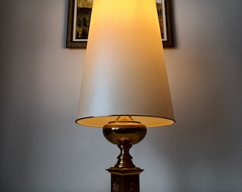 Huge Holywood Regency Accent Light/ Vintage Brass and Fabric Table Lamp/ Retro Table Lamp/ Mid Century Desk Lamp/ 60's