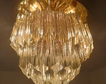 Murano Glass Brass Chandelier/ Vintage Murano Glass Brass Waterfall Chandelier/ Hollywood Regency/Fontaine Chandelier/ by Paolo Venini/ 70&#39;s