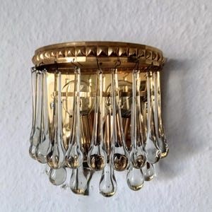 Glamorous Mid Century Modern Brass Crystal Glass Wall Lamp/ Hollywood Regency Wall Lamp/ Vintage Glass Wall Light /by Palwa/ Germany/ 60s