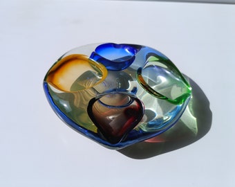 Art Glass Murano/ Glass Bowl/ Murano Glass Ashtray/ Multicolour Mouth Blown/ Italian Glass Bowl/ 70's