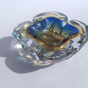 Art Glass Murano/ Bol en verre/ Cendrier en verre de Murano/ Bleu Orange Soufflé à la bouche/ Bol en verre italien/ Années 70 image 1