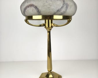 Large Art Deco Marble Table Lamp/ Vintage Brass Desk Lamp/ Luxury Statement Lighting