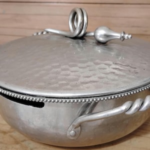 Vintage retro aluminum hammered pot with lid