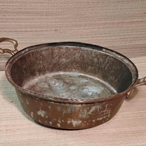 Antique copper and brass escargot egg poacher Pan primitive copper pan