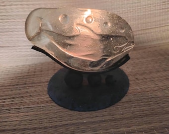 Tea candle holder dolphin art glass iron cast base textured finish 3D dolphin imprint