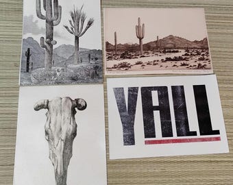 Unframed canvas Western art prints set of four 8.25x6 inch canvas prints