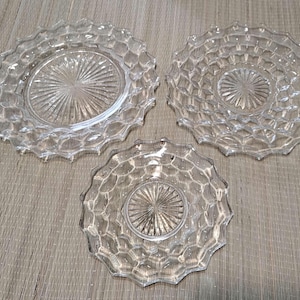 Fostoria American vintage glassware plate set of 3 cubist art glass collectable plates