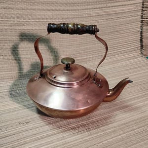 Copper tea kettle mid century with wood handle