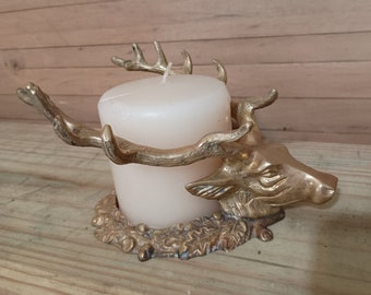 Solid brass candle stick holder Reindeer bull moose candle stick holder