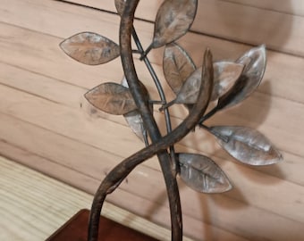 Vintage metal candle stick holder vines and leaves wood base