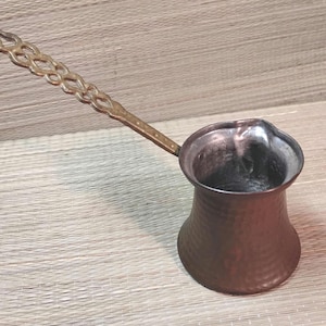 Vintage Turkish copper coffee pot brass handle
