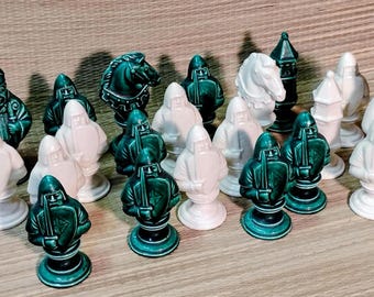 Ceramic chess pieces lot hand made painted and glazed chess pieces 21 ct