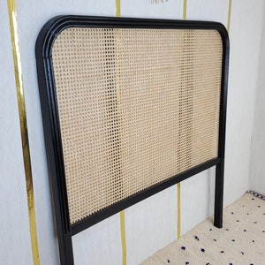 Handmade headboard rattan Black -Rattan Handcrafted, Sturdy Design for Cozy Bedrooms, Fits Queen/Full Beds - Elegant Natural Aesthetic