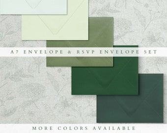 Envelope set for Wedding Invitations | A7 Mailing Envelope & RSVP Envelopes | Choose from 25 colors