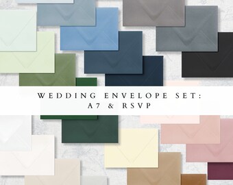 Envelope set for Wedding Invitations | A7 Mailing Envelope & RSVP Envelopes | Choose from 25 colors