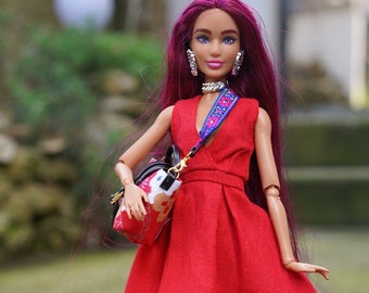 Red dress and bag for doll mannequin doll clothes for 11 inch 30cm doll