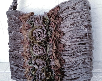 Bolso de terciopelo victoriano francés, bolso vintage hecho a mano único