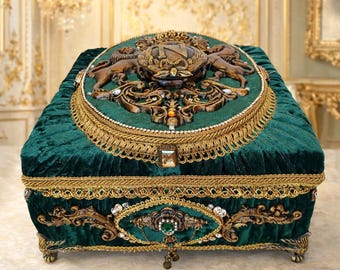 Joyero de terciopelo de Napoleón Bonaparte, gran joyero victoriano de lujo hecho a mano