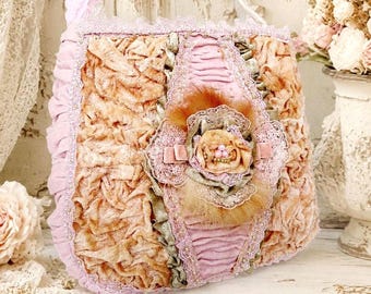 Bolso victoriano francés de terciopelo rosa, bolso shabby chic hecho a mano.