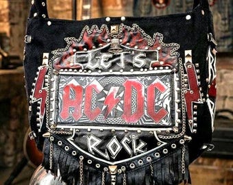Bolso bandolera de cuero vaquero estilo punk rock con tachuelas, bolso gótico alternativo hecho a mano