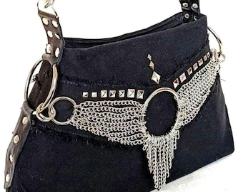 Schwarzer Denim Goth Kreuz Body bag, Dark Fairycore Gothic Geldbörse