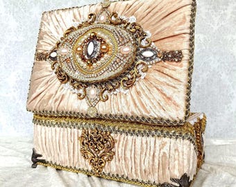 Victorian velvet large jewelry box,Handmade Luxury wedding keepsake