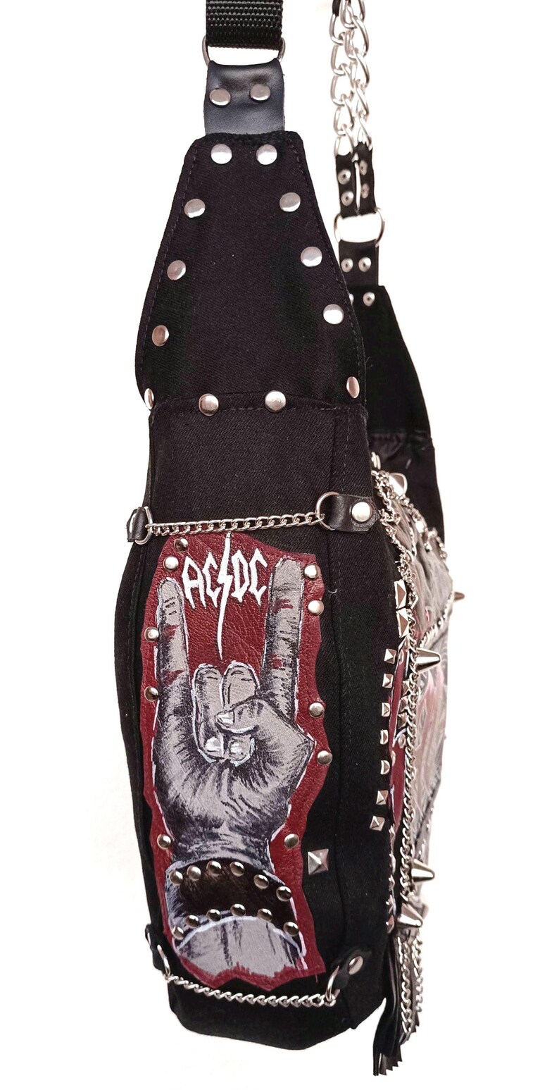heavy Metal Band Cybergoth cyberpunk fairy core fairy KEI fashion style tradgoth rivets studs spikes 70s 80s outfit hobo bag