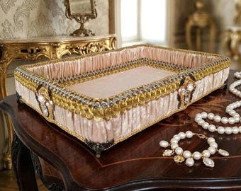 Bandeja de tocador victoriana de terciopelo, decoración de tocador francesa