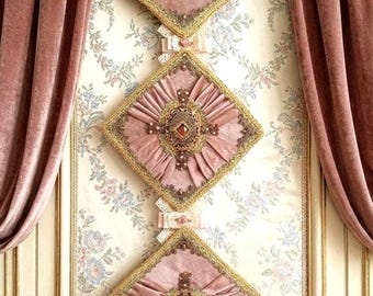 Decoración de pared de terciopelo rococó francés, pieza única, arte de Versalles hecho a mano por María Antonieta