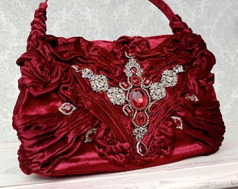 Bolso de terciopelo victoriano francés, bolso artesanal de inspiración vintage.