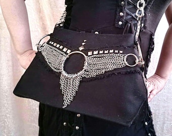 Black denim goth cross Body bag,Dark fairycore gothic purse