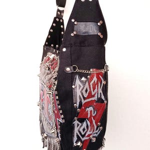 Rock and roll concert festival satchel handbag across leather patched personalized custom cute medium large school shoulder bag with chained strap