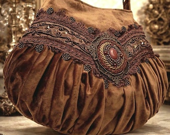 Bolso victoriano de terciopelo francés, bolso vintage único hecho a mano.