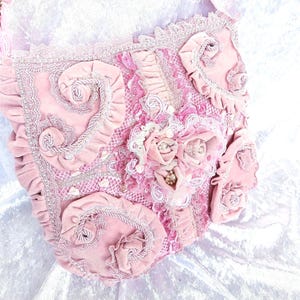Schäbige Pastell Rosa Perle Geraffte Samt Tasche, Designer Frauen Tasche, Boho Chic Arty Boutique Französische Rokoko Fee Damen Geldbörse