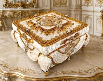 Joyero victoriano de terciopelo, caja de lujo grande hecha a mano para guardar recuerdos.