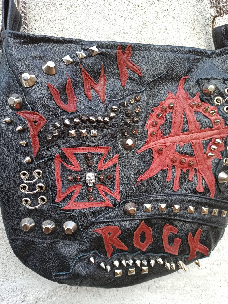 Gothic Punk Rock Black PU Leather Hollow Out Pentagram Dark Cosplay Bag